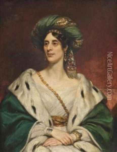 Portrait Of A Lady, Traditionally Identified As Mrs. Henry Preston, Half-length, In Oriental Costume Oil Painting - Thomas Phillips