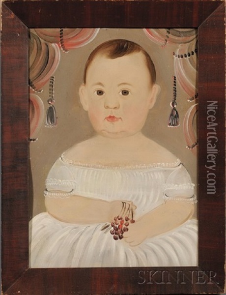 Portrait Of A Baby Wearing A White Dress Oil Painting - William Matthew Prior