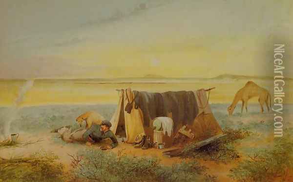 Invalid's Tent, Salt Lake 75 Miles North-West of Mount Arden Oil Painting - Samuel Thomas Gill