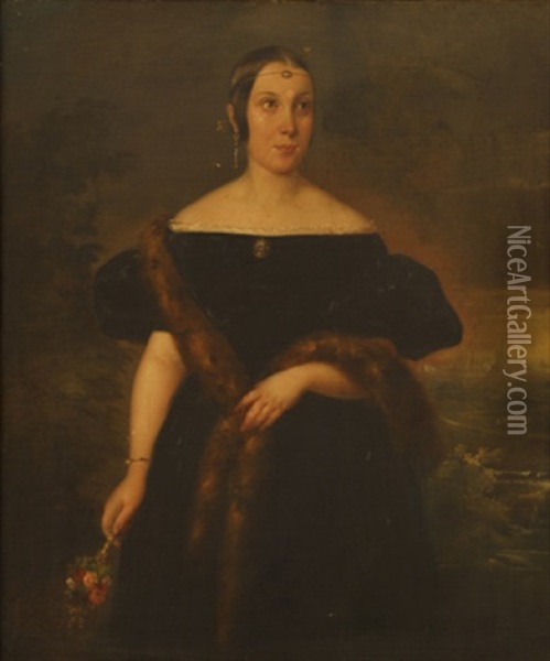 Retrato De Dona Maria Teresa Roca De Togores, De Medio Cuerpo, En Un Jardin Oil Painting - Federico de Madrazo y Kuntz