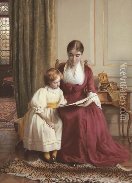 The Reading Lesson Oil Painting - Richard Crafton Green