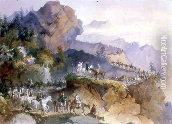 A Diplomatic Party being Escorted Across a Mountain Range Oil Painting - Amadeo Preziosi