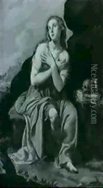 Die Bussende Hl. Maria Magdalena                            Vor Der Felsengrotte Oil Painting - Carlo Dolci