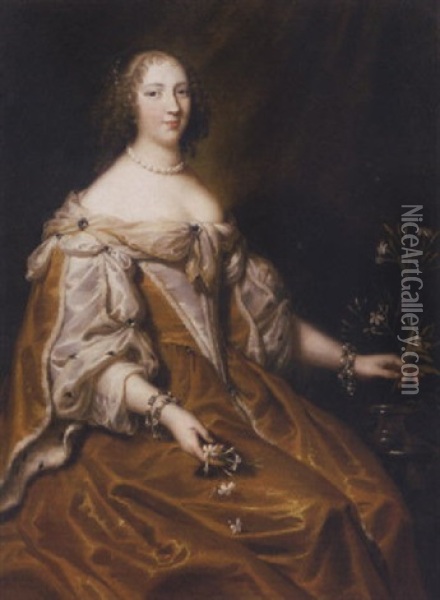 Portrait Of A Lady Holding Sprigs Of Jasmine Oil Painting - Justus van (Verus ab) Egmont