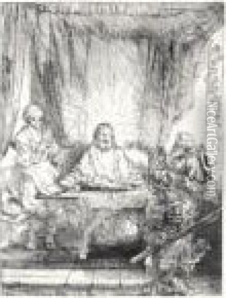 Christ At Emmaus: The Larger Plate (b., Holl.87; H.282; Bb.54-h) Oil Painting - Rembrandt Van Rijn