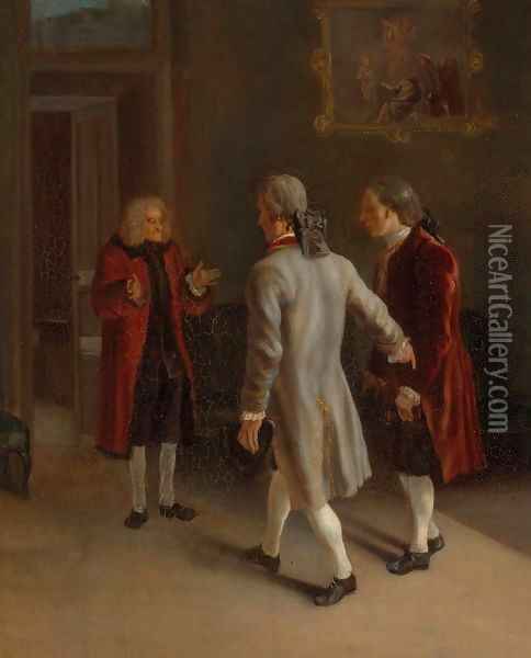 Voltaire Welcoming his Guests Oil Painting - Jean Huber