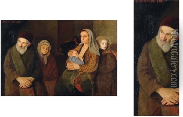 La Famille Apres Un Pogrom Oil Painting - Maurice Minkowski