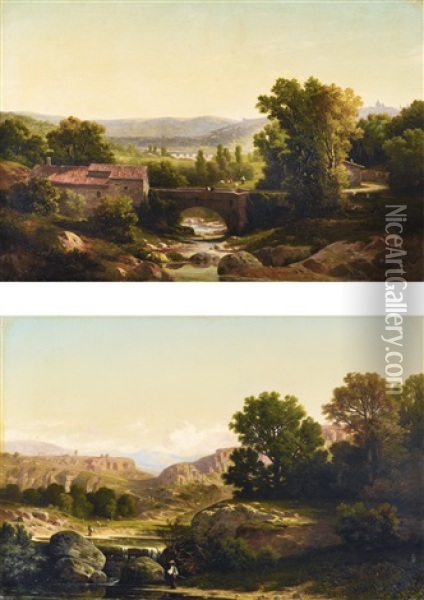 Landscapes Of The Region Of Lyon Oil Painting - Antoine Claude Ponthus-Cinier