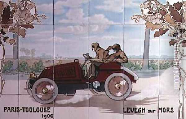 Levegh driving a Mors car in the Paris to Toulouse race of 1900 Oil Painting - Ernest Montaut