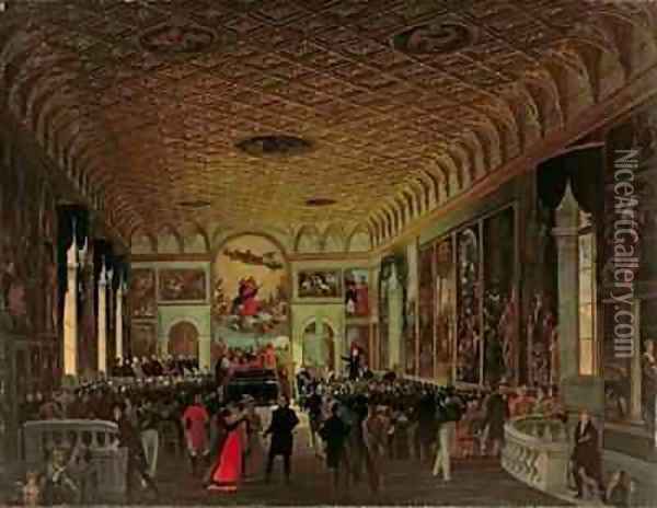 Commemoration of Antonio Canova (1757-1822) in the Sala dell'Assunta in the Accademia Galleries Oil Painting - Giuseppe Borsato
