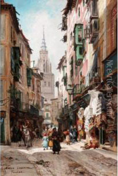 Street Scene, Toledo Oil Painting - Edme Emile Laborne