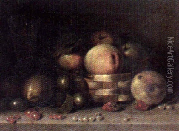Still Life Of Apples, Strawberries And Gooseberries Oil Painting - William Mitchell