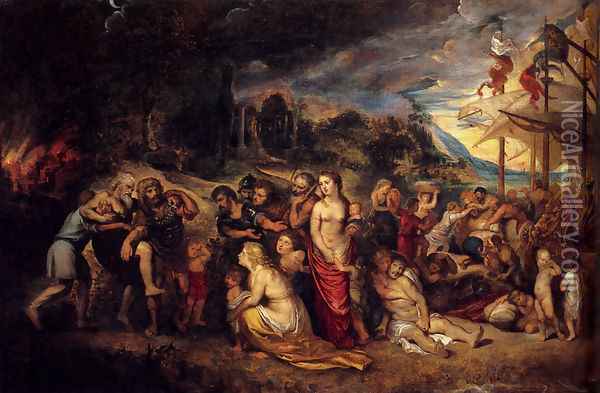 Aeneas And His Family Departing From Troy Oil Painting - Peter Paul Rubens