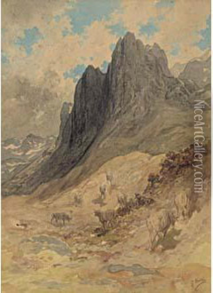 Troupeau De Vaches Dans Un Paysage Montagneux Oil Painting - Gustave Dore