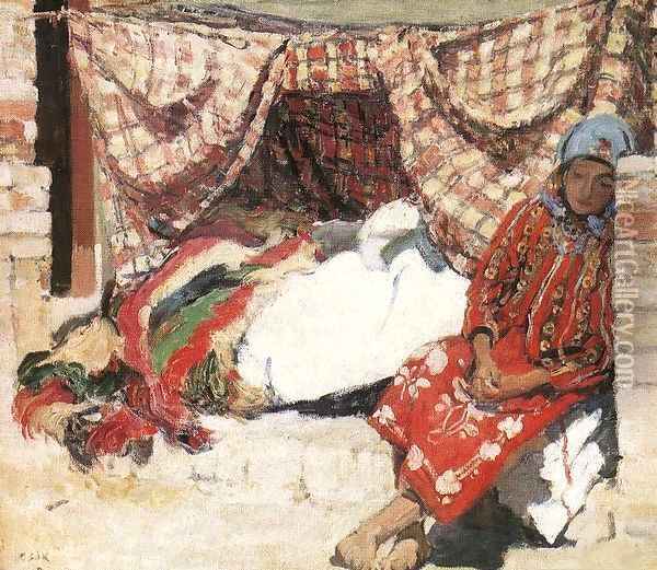 Sleeping Shokatz Woman 1907 Oil Painting - Istvan Csok