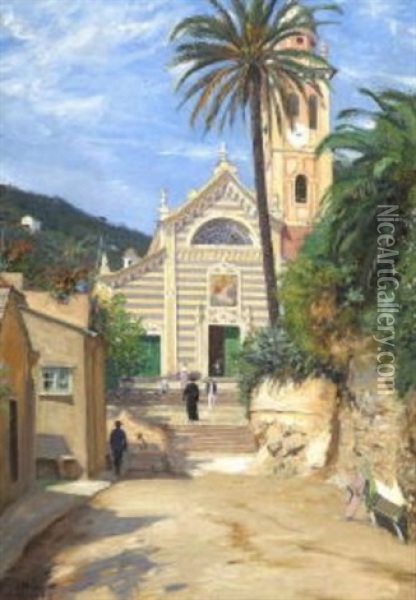 Portofino, Strassenszene Bei S. Giorgio Oil Painting - Ernst Heilemann