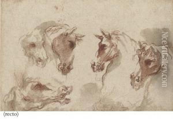 Five Studies Of A Horse's Head (recto) Oil Painting - Aureliano Milani