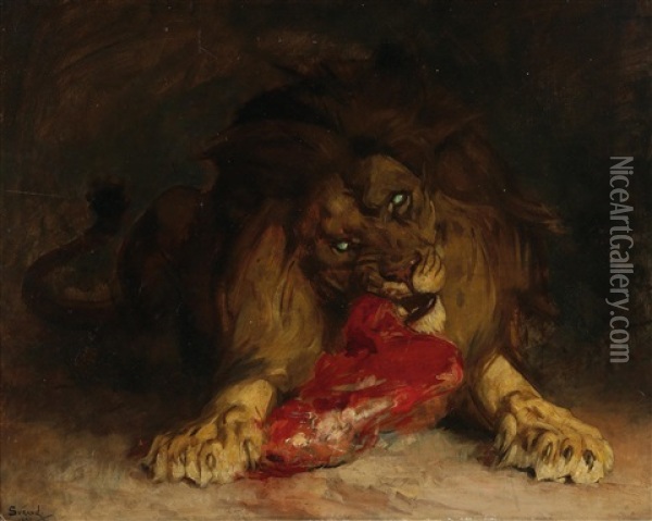 Lion Oil Painting - Gustave Surand