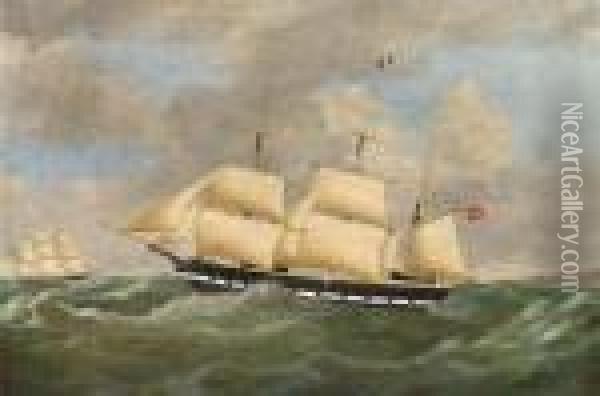 The Hamburg Barque Nurn America Under Reduced Sail And Running Down The Coast Oil Painting - Richard Barnett Spencer
