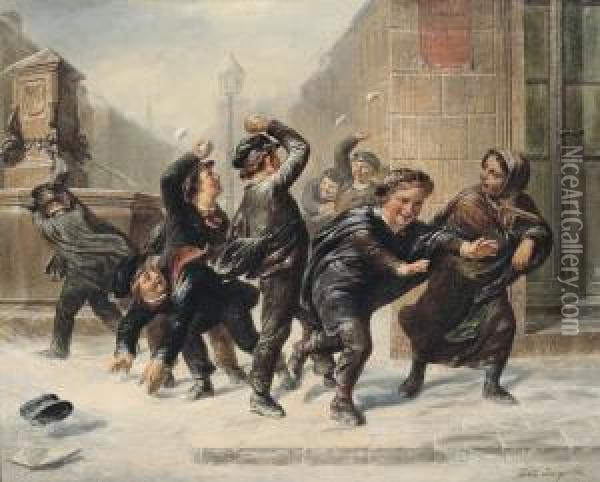 Snowball Fight Oil Painting - Leopold Till