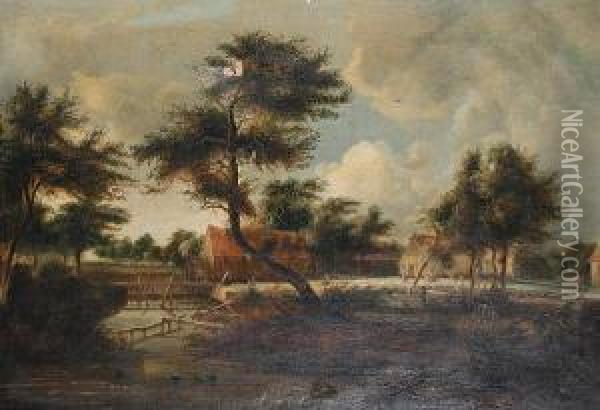 The Mill House Oil Painting - Meindert Hobbema