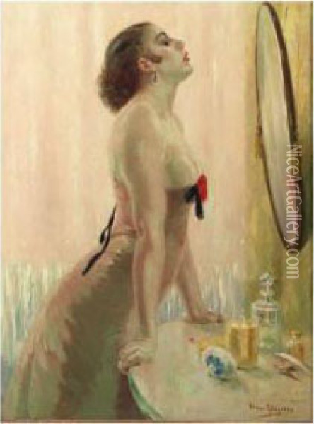 Lady In Front Of A Mirror Oil Painting - Han Van Meegeren