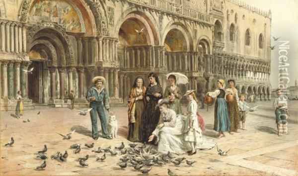 The Pigeons Of St Mark's, Venice, Italy Oil Painting - George Goodwin Kilburne