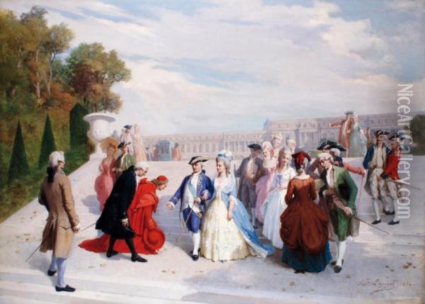 Le Roi, La Reine Et Le Cardinal De Rohan Dans Le Parc De Versailles Oil Painting - Jean Raymond Hippolyte Lazerges