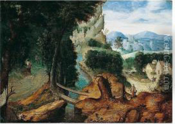 A Landscape With The The Parable Of The Good Samaritan Oil Painting - Herri met de Bles