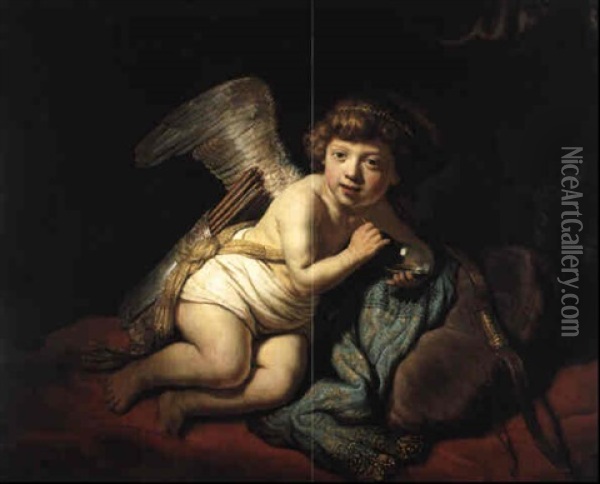 Cupid Blowing A Soap Bubble Oil Painting -  Rembrandt van Rijn