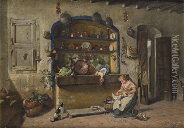 Interior De Cocina Oil Painting - Manuel Amell