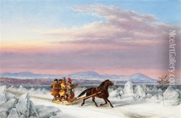 Habitants Crossing The Ice Oil Painting - Cornelius David Krieghoff