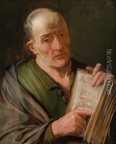 A Saint, Probably Luke The Evangelist, With An Open Book Oil Painting - Artus Wolfaerts