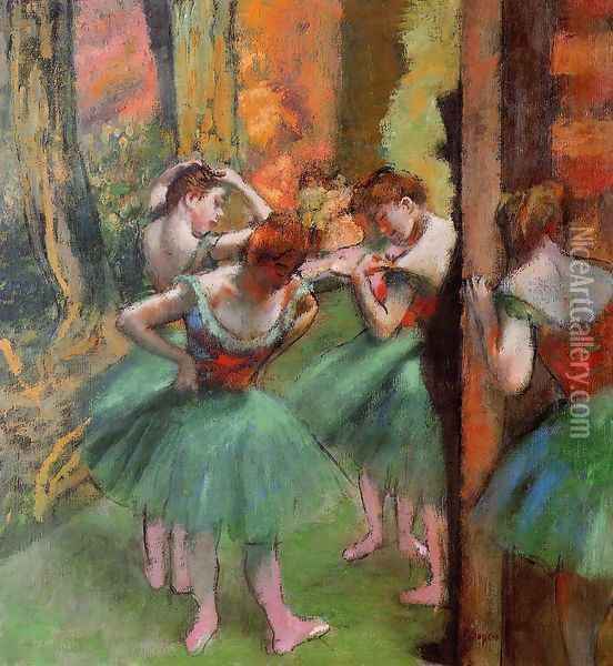 Dancers, Pink and Green Oil Painting - Edgar Degas