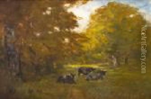 Cows In Landscape Oil Painting - Nathaniel Hone