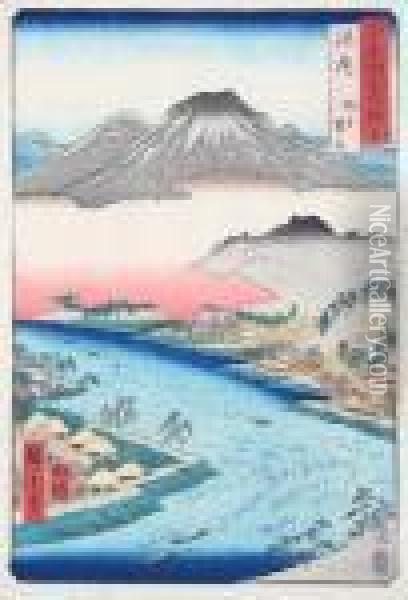Otoko Mountain At Makigata In Kawachi Province Oil Painting - Utagawa or Ando Hiroshige