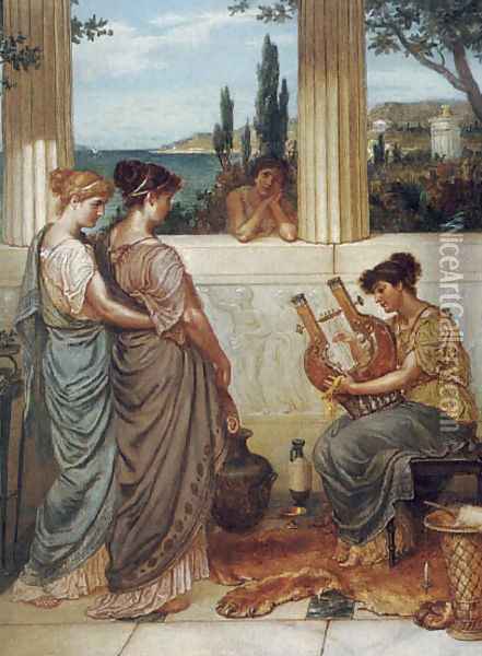 Awaiting : A Harp (1) Oil Painting - William Holmes Sullivan