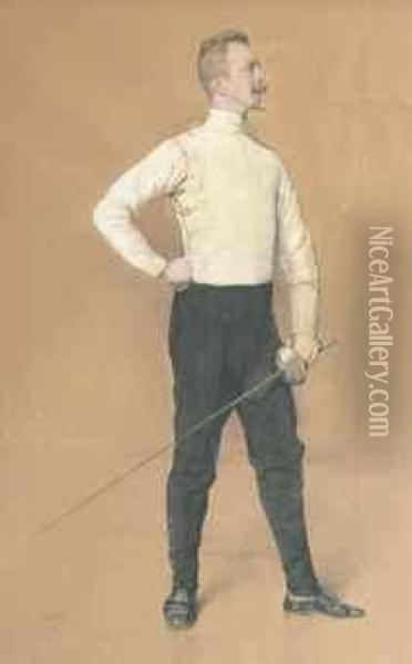A Fencer Oil Painting - Charles Michel