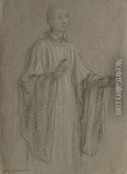 Portrait Of A Cloaked Boy Turned To The Right, Holding A Candle Oil Painting - Francesco Curradi