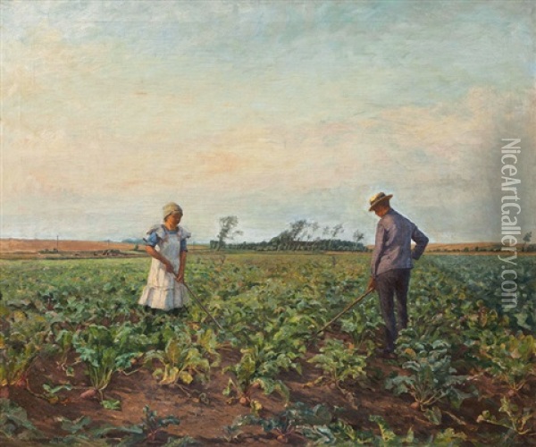 On The Field Oil Painting - Frederik Larsen-Saerslov