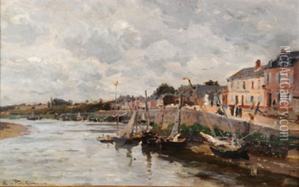 Le Petit Port Maree Basse Oil Painting - Edmond Marie Petitjean
