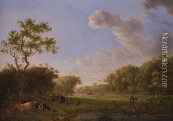 Landschaft Mit Jagdreitern Und Oil Painting - Johannes Tavenraat