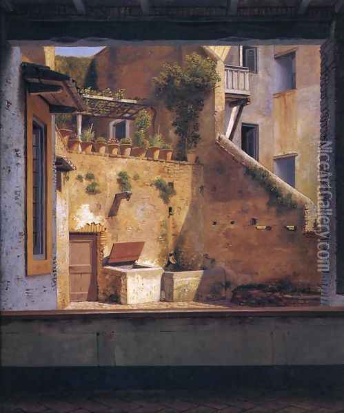 A Courtyard in Rome Oil Painting - Christoffer Wilhelm Eckersberg