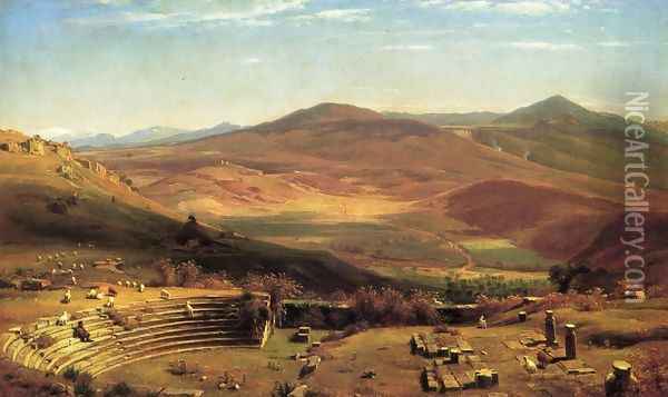 The Amphitheatre of Tusculum and Albano Mountains, Rome Oil Painting - Thomas Worthington Whittredge
