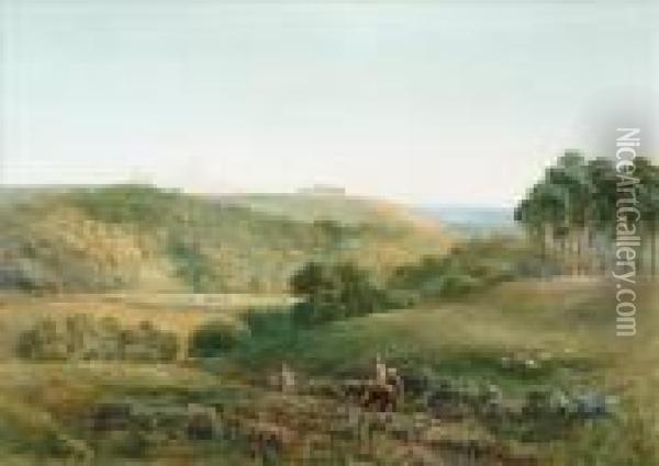 Landscape With Travellers Oil Painting - Bernard Walter Evans