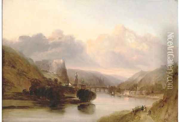 Figures beside a river, thought to be in the Crimea Oil Painting - English School