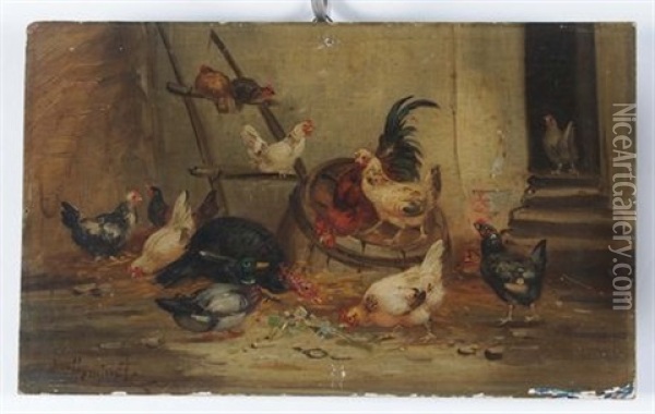 Animali Da Cortile (pair) Oil Painting - Claude Guilleminet