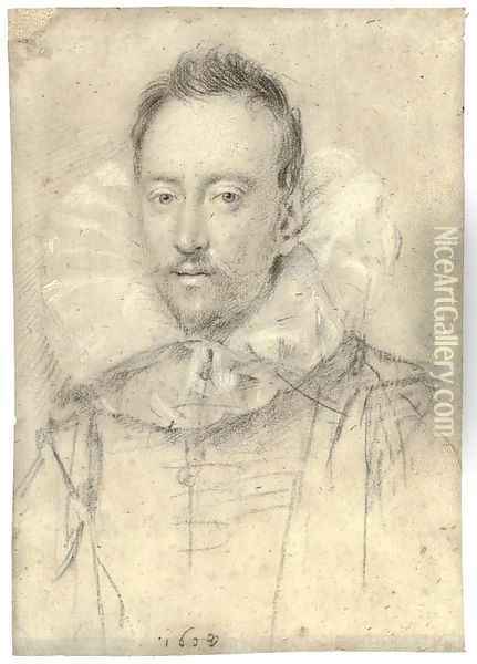 Portrait of a man, bust-length, in a white ruff Oil Painting - Ottavio Leoni