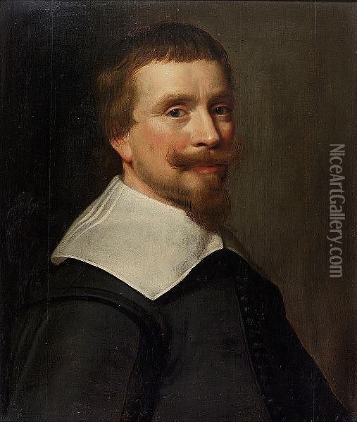 Portrait Of A Gentleman, Traditionally Identified As The Artist, Bust-length, In Black Costume With A Lawn Collar Oil Painting - Jacob Willemsz II Delff