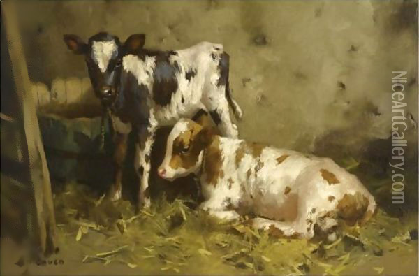 Ayrshire Calves 3 Oil Painting - David Gauld